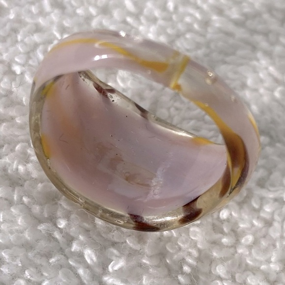 Vintage Art Glass Handmade Brown Cream Yellow Band Ring - Picture 9 of 11